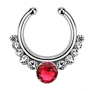 Neus-ring  met strass - rood